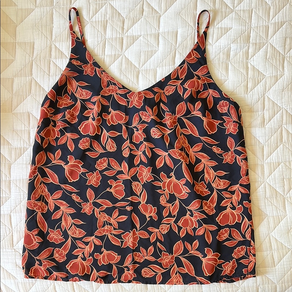 Banana Republic Navy Terra Cotta Rust Floral Cami Strappy Spring Blouse Tank